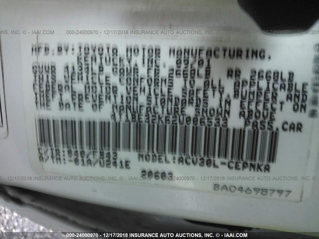 4T1BE32K62U006533 - 2002 TOYOTA CAMRY LE/XLE/SE WHITE photo 9