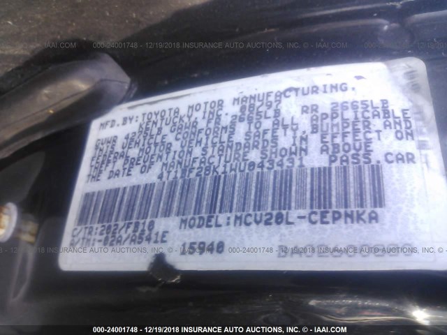 4T1BF28K1WU043431 - 1998 TOYOTA CAMRY CE/LE/XLE 黑色 照片 9