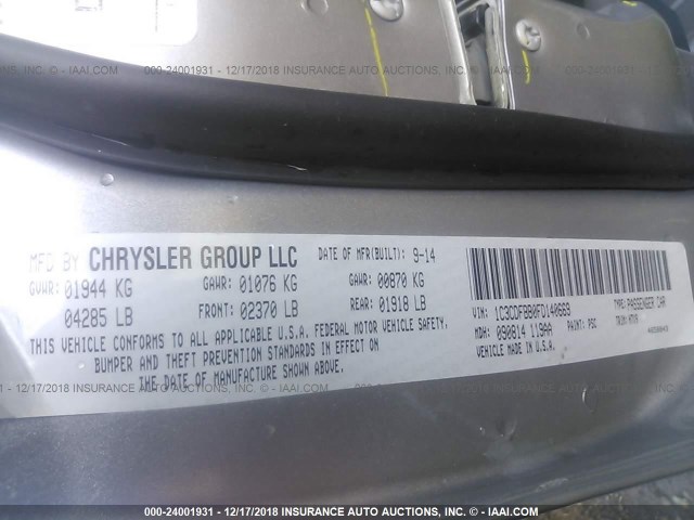 1C3CDFBB0FD140669 - 2015 DODGE DART SXT GRAY photo 9