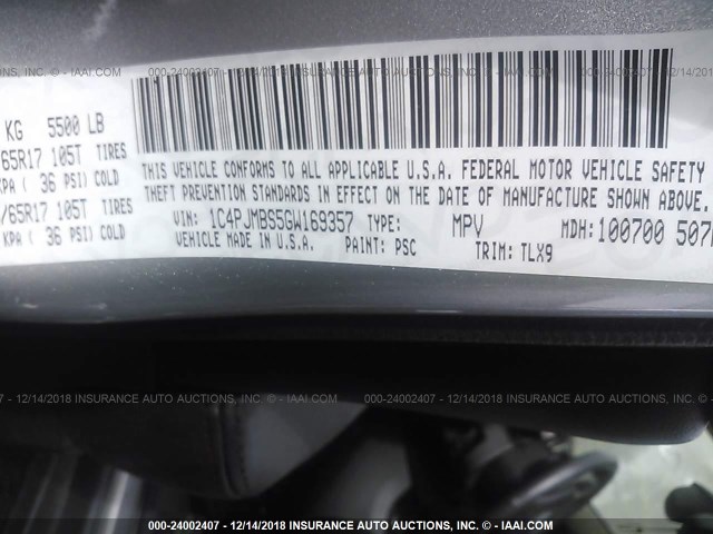 1C4PJMBS5GW169357 - 2016 JEEP CHEROKEE TRAILHAWK 银色 照片 9