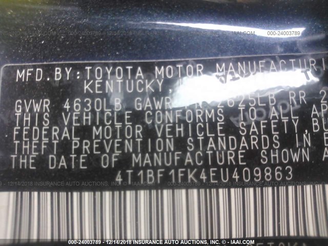 4T1BF1FK4EU409863 - 2014 TOYOTA CAMRY L/SE/LE/XLE Qara foto 9