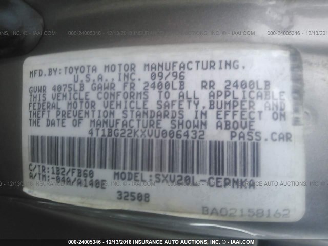 4T1BG22KXVU006432 - 1997 TOYOTA CAMRY CE/LE/XLE GOLD photo 9