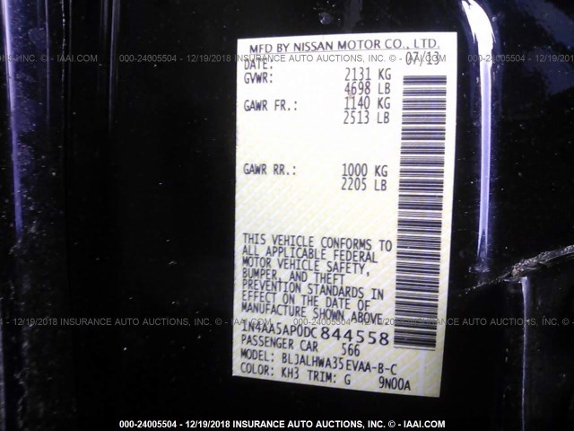 1N4AA5AP0DC844558 - 2013 NISSAN MAXIMA S/SV BLACK photo 9