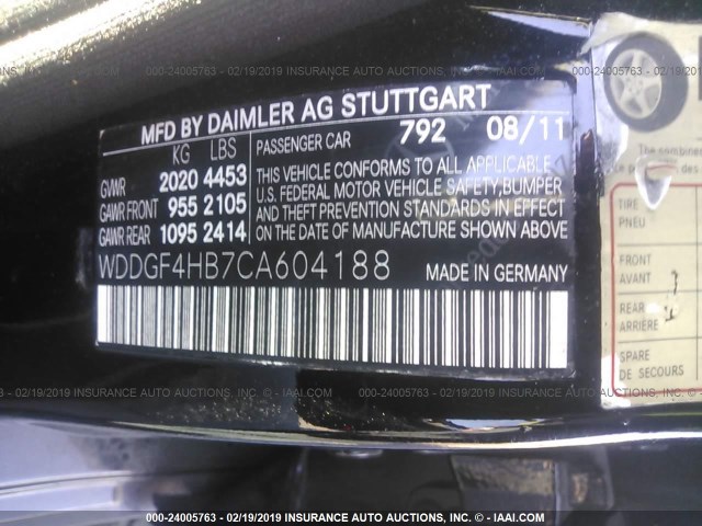 WDDGF4HB7CA604188 - 2012 MERCEDES-BENZ C 250 BLACK photo 9