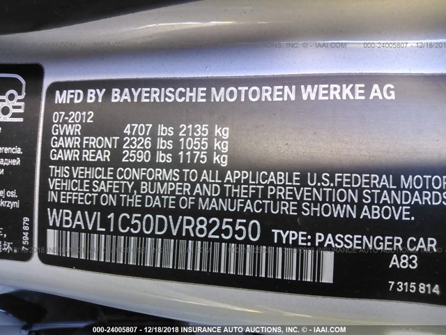 WBAVL1C50DVR82550 - 2013 BMW X1 XDRIVE28I SILVER photo 9