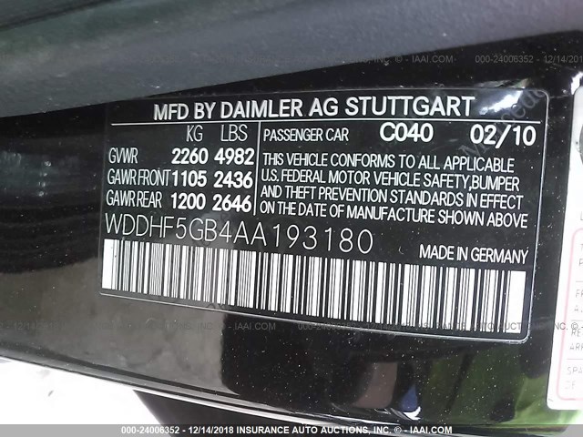 WDDHF5GB4AA193180 - 2010 MERCEDES-BENZ E 350 BLACK photo 9