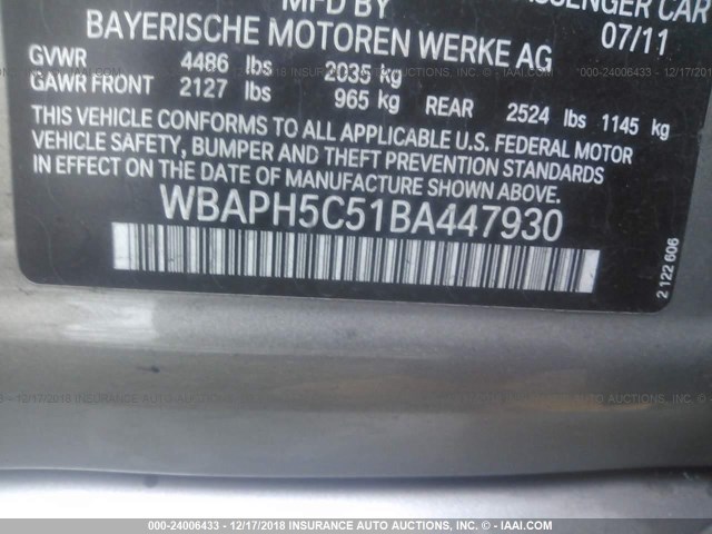 WBAPH5C51BA447930 - 2011 BMW 328 I SULEV BEIGE photo 9