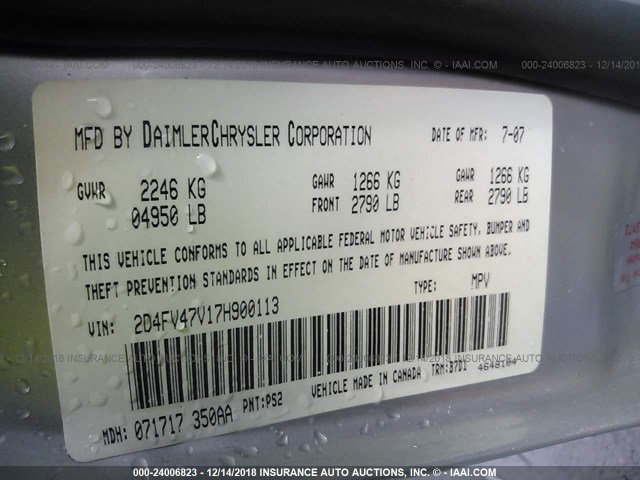 2D4FV47V17H900113 - 2007 DODGE MAGNUM SXT SILVER photo 9