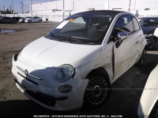 3C3CFFER0CT109267 - 2012 FIAT 500 LOUNGE WHITE photo 2