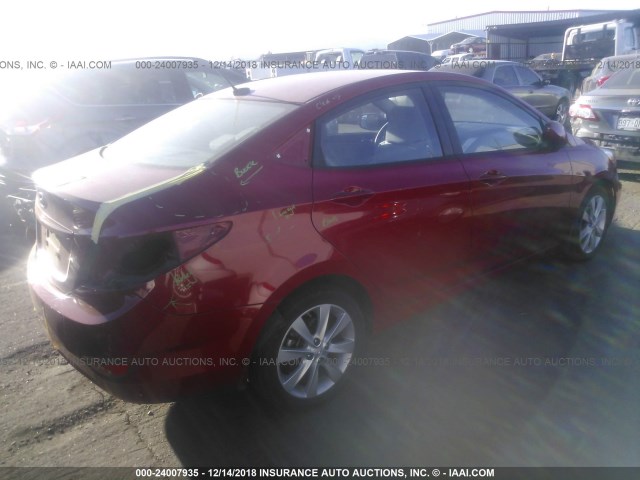 KMHCU4AE9EU624569 - 2014 HYUNDAI ACCENT GLS/SE RED photo 4