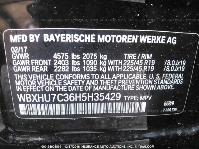 WBXHU7C36H5H35429 - 2017 BMW X1 SDRIVE28I BLACK photo 9