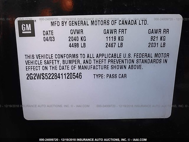 2G2WS522841120546 - 2004 PONTIAC GRAND PRIX GT2 შავი ფოტო 9