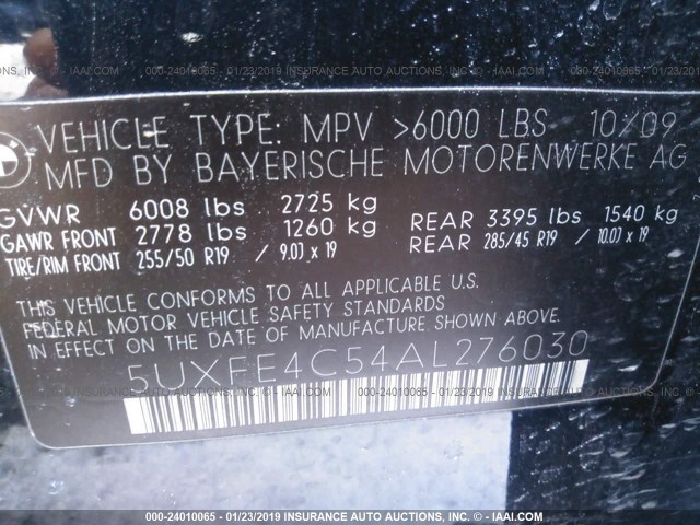 5UXFE4C54AL276030 - 2010 BMW X5 XDRIVE30I 黑色 照片 9