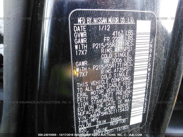 JN8AF5MV3CT115432 - 2012 NISSAN JUKE S/SV/SL BLACK photo 9