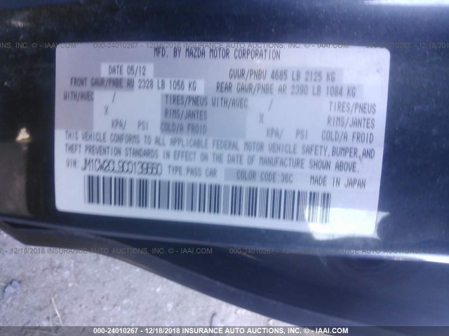 JM1CW2CL9C0139660 - 2012 MAZDA 5 GRAY photo 9