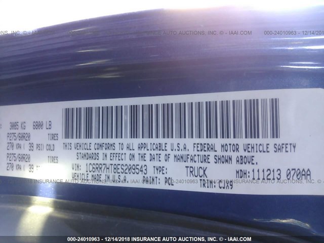 1C6RR7HT8ES209543 - 2014 RAM 1500 SPORT BLUE photo 9