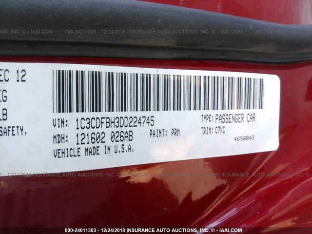 1C3CDFBH3DD224745 - 2013 DODGE DART SXT RED photo 9