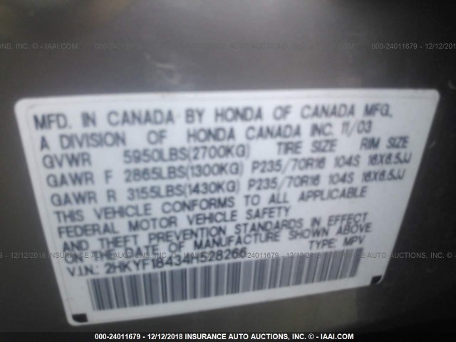 2HKYF18434H528266 - 2004 HONDA PILOT EX BEIGE photo 9