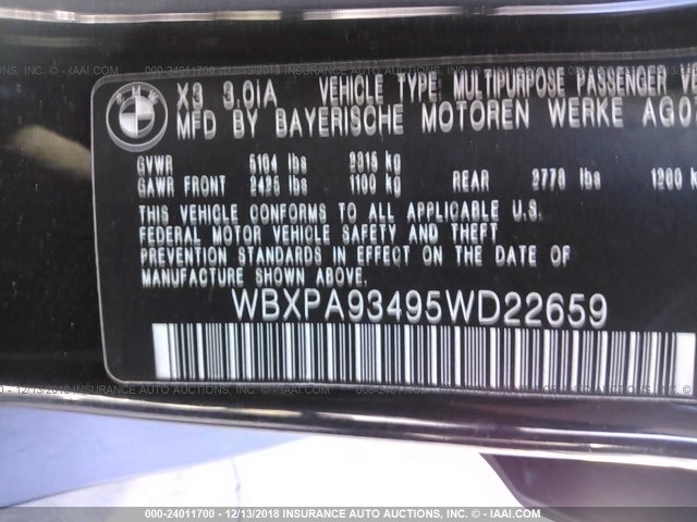 WBXPA93495WD22659 - 2005 BMW X3 3.0I BLACK photo 9
