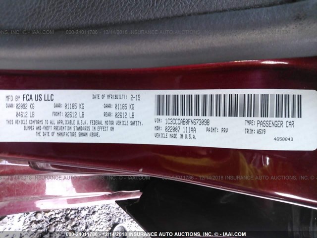 1C3CCCAB0FN673098 - 2015 CHRYSLER 200 LIMITED RED photo 9