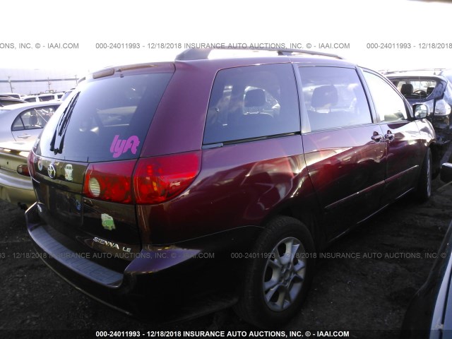 5TDZK23C77S033619 - 2007 TOYOTA SIENNA CE/LE BURGUNDY photo 4