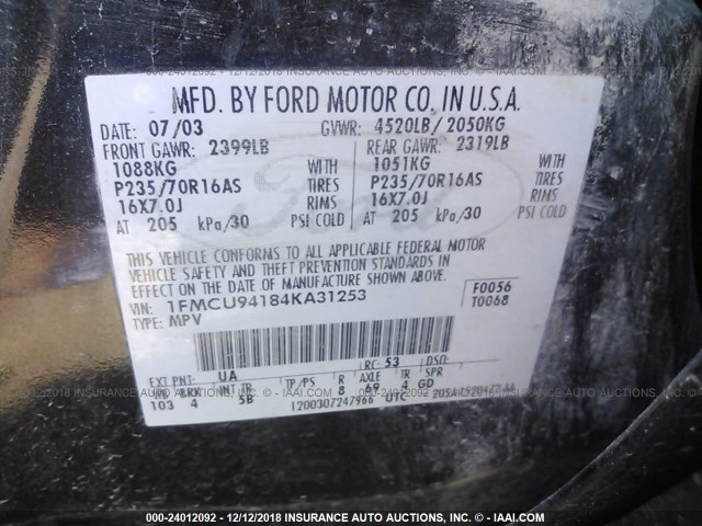 1FMCU94184KA31253 - 2004 FORD ESCAPE LIMITED BLACK photo 9