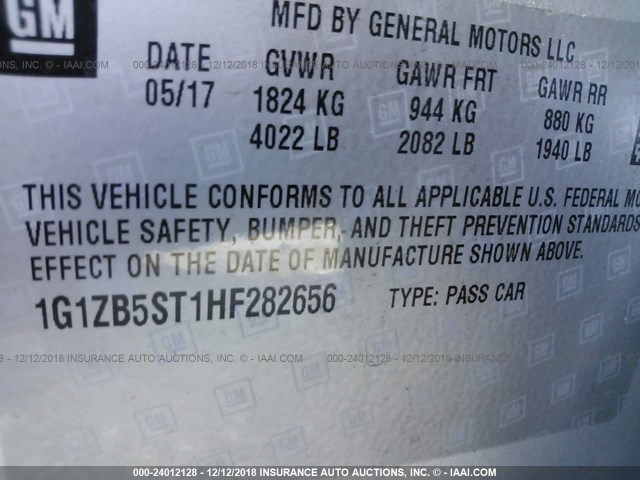 1G1ZB5ST1HF282656 - 2017 CHEVROLET MALIBU LS SILVER photo 9