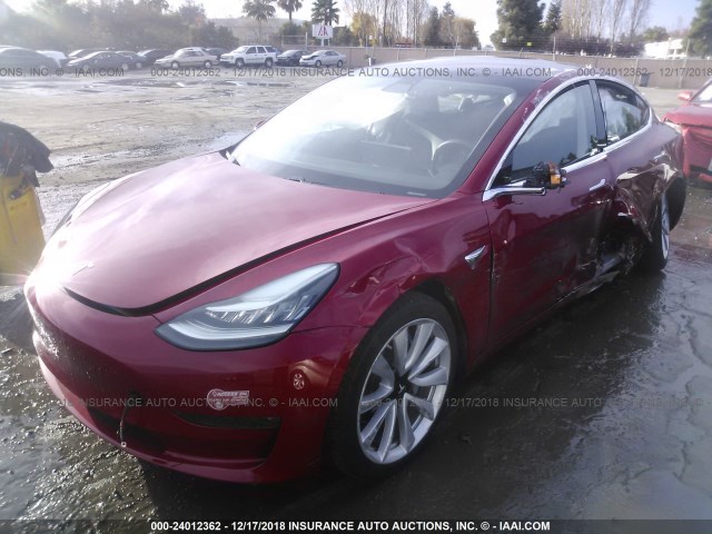 5YJ3E1EA5JF061627 - 2018 TESLA MODEL 3 RED photo 2