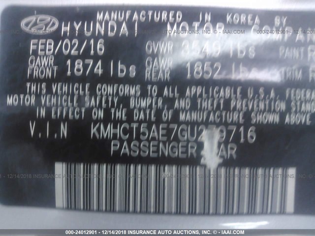 KMHCT5AE7GU279716 - 2016 HYUNDAI ACCENT SE SILVER photo 9