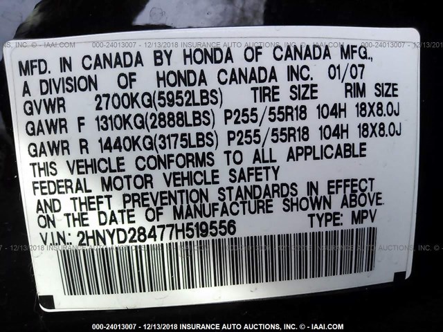 2HNYD28477H519556 - 2007 ACURA MDX TECHNOLOGY BLACK photo 9