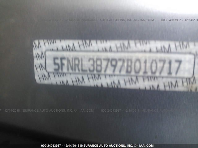 5FNRL38797B010717 - 2007 HONDA ODYSSEY EXL BLUE photo 9