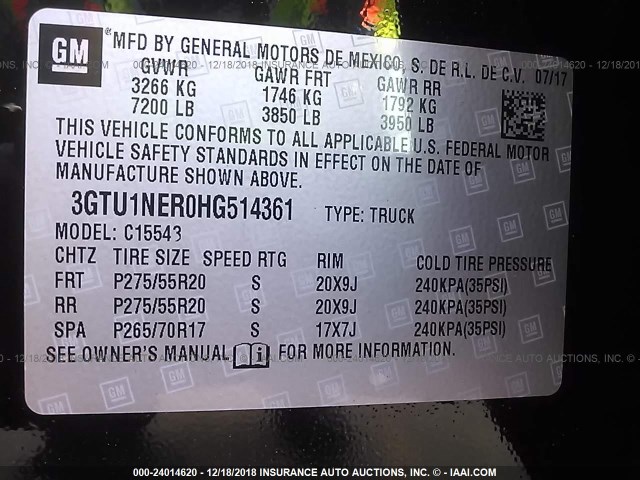 3GTU1NER0HG514361 - 2017 GMC SIERRA C1500 SLT BLACK photo 9