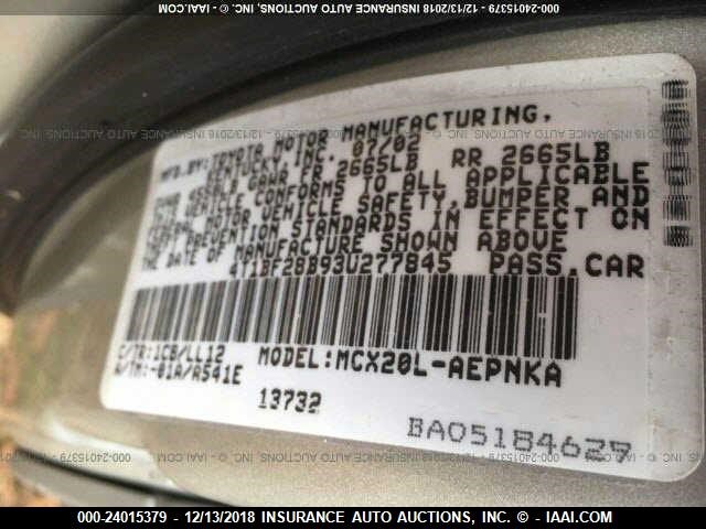 4T1BF28B93U277845 - 2003 TOYOTA AVALON XL/XLS SILVER photo 9