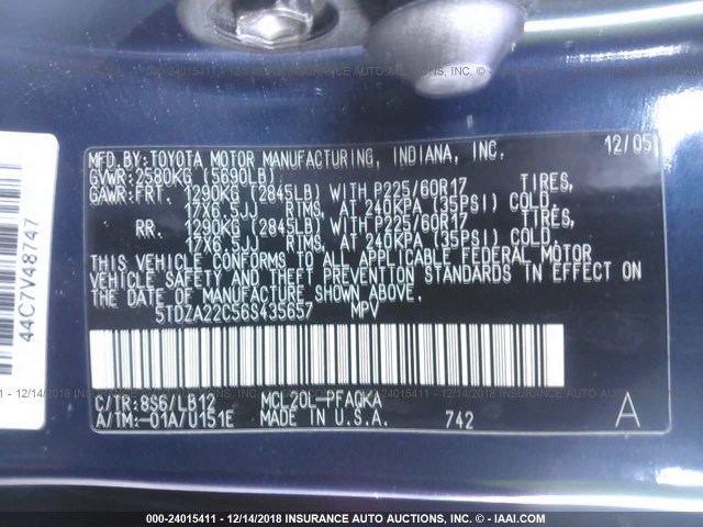 5TDZA22C56S435657 - 2006 TOYOTA SIENNA XLE/XLE LIMITED BLUE photo 9