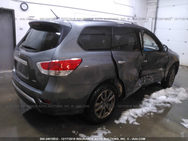 5N1AR2MM4FC664842 - 2015 NISSAN PATHFINDER S/SV/SL/PLATINUM GRAY photo 4