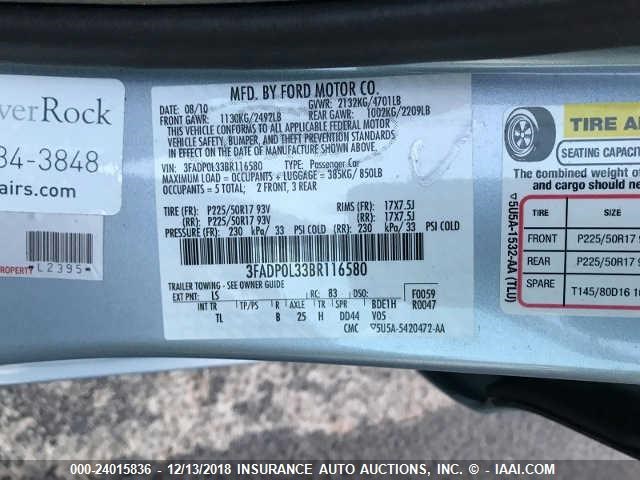 3FADP0L33BR116580 - 2011 FORD FUSION HYBRID WHITE photo 9