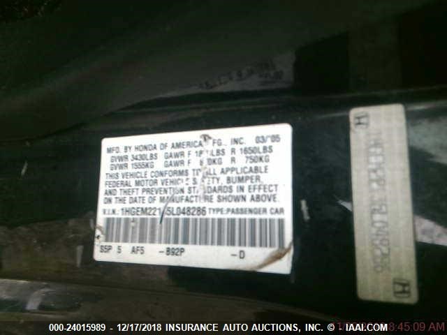 1HGEM22135L048286 - 2005 HONDA CIVIC DX VP BLACK photo 7