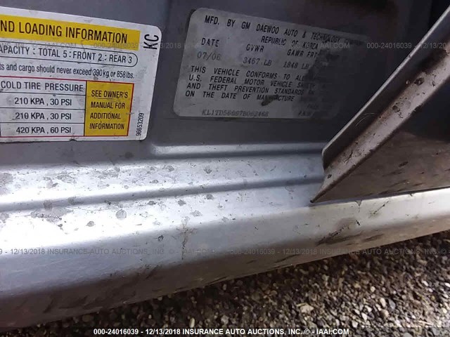 KL1TD56667B062468 - 2007 CHEVROLET AVEO LS SILVER photo 9