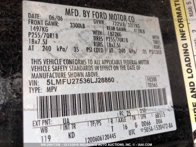 5LMFU27536LJ28860 - 2006 LINCOLN NAVIGATOR Қара фото 9