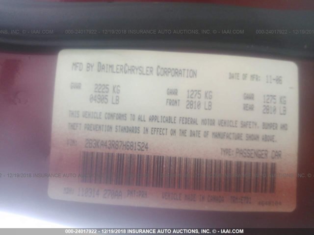 2B3KA43R87H681524 - 2007 DODGE CHARGER SE/SXT RED photo 9