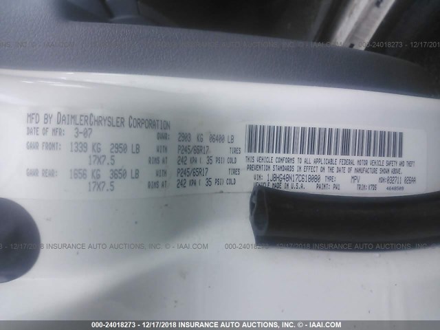 1J8HG48N17C618080 - 2007 JEEP COMMANDER WHITE photo 9