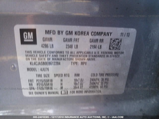 KL4CJASB0EB612204 - 2014 BUICK ENCORE GRAY photo 9