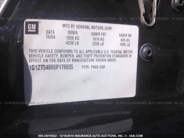 1G1ZT54865F176835 - 2005 CHEVROLET MALIBU LS Mavi foto 9