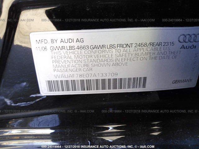 WAUAF78E07A133709 - 2007 AUDI A4 2/TURBO BLACK photo 9