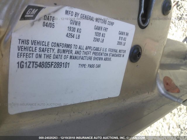 1G1ZT54805F289101 - 2005 CHEVROLET MALIBU LS BEIGE photo 9