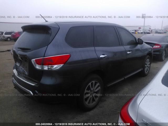 5N1AR2MN0EC715180 - 2014 NISSAN PATHFINDER S/SV/SL/PLATINUM GRAY photo 4