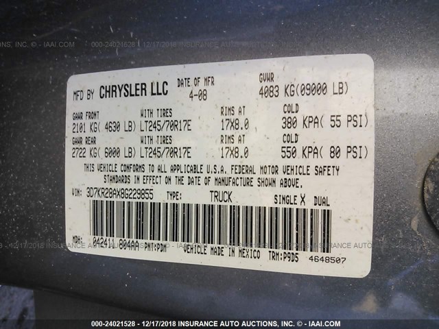 3D7KR28AX8G229855 - 2008 DODGE RAM 2500 ST/SLT 灰色 照片 9