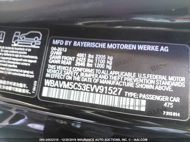 WBAVM5C53EVV91527 - 2014 BMW X1 XDRIVE35I BLACK photo 9