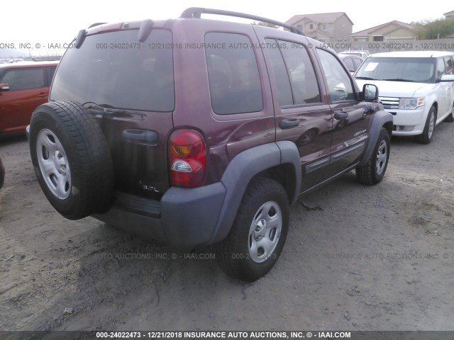 1J4GL48K53W631437 - 2003 JEEP LIBERTY SPORT/FREEDOM MAROON photo 4