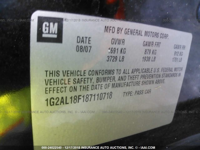 1G2AL18F187110718 - 2008 PONTIAC G5 BLACK photo 9